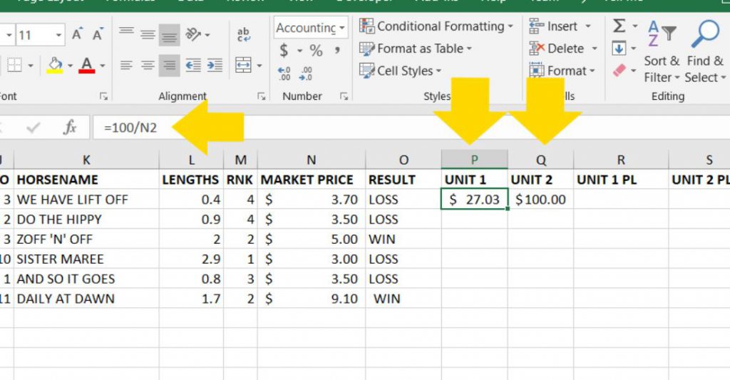 Jockey Challenge Excel Formula