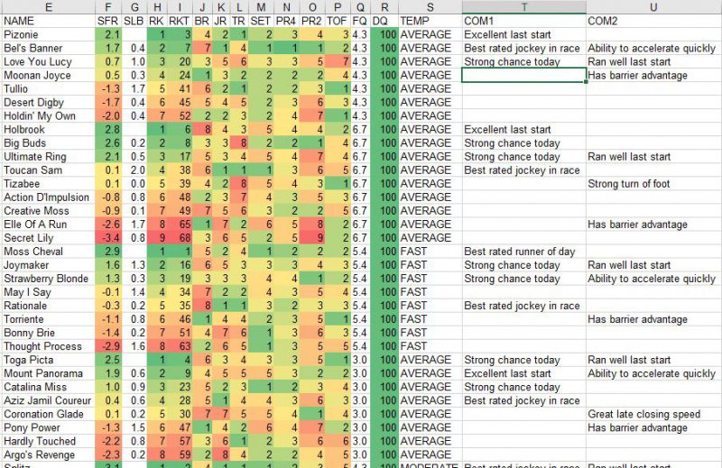 Horse Racing Excel Data File Glossary Updated 2020